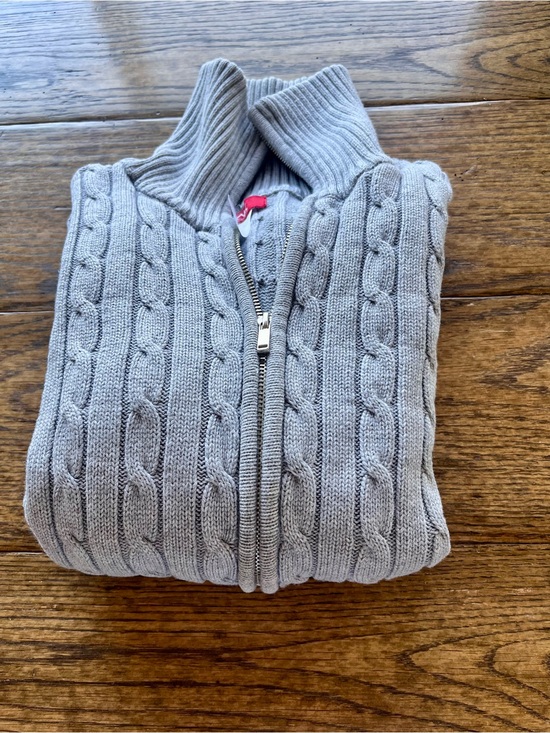 Anne Klein Sport Sweaters - Anne Klein Sport Gray Cable Knit Full Zip Mock Neck Sweater - Size L - vintage